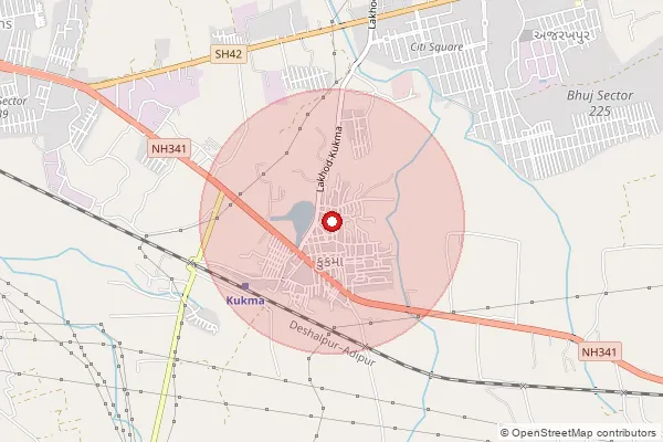 Map showing approximate area covered by Pincode 370421 — Dhrab Bo, Kachchh