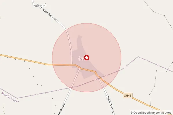 Map showing approximate area covered by Pincode 370445 — Darshadi Bo, Kachchh