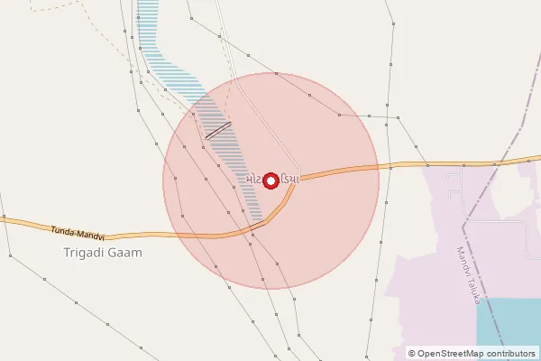 Map showing approximate area covered by Pincode 370455 — Nana Bhadia Bo, Kachchh