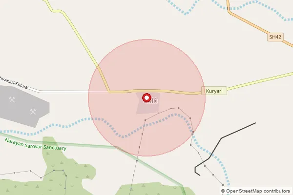 Map showing approximate area covered by Pincode 370627 — Guneri Bo, Kachchh