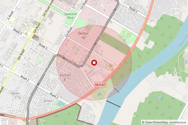 Map showing approximate area covered by Pincode 382007 — Indroda Bo, Gandhinagar