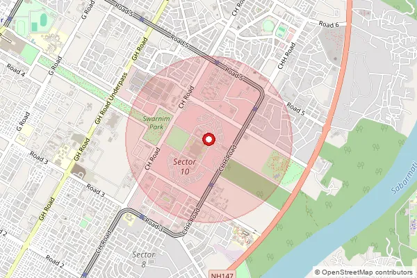 Map showing approximate area covered by Pincode 382010 — Gandhinagar Gujarat Ho, Gandhinagar