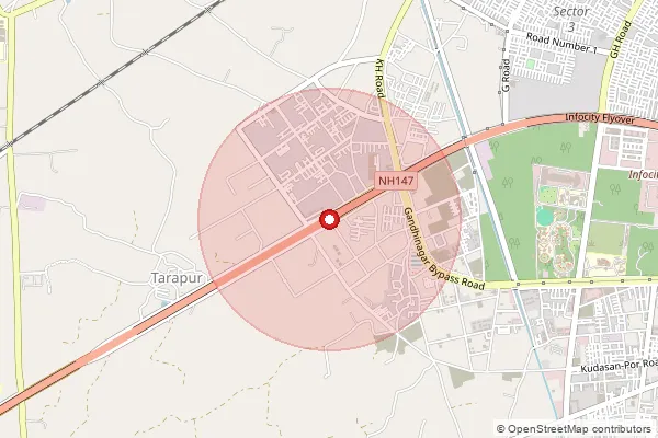 Map showing approximate area covered by Pincode 382419 — Sargasan Bo, Gandhinagar