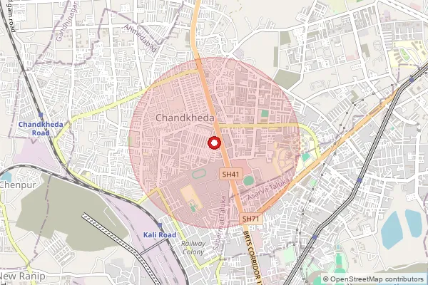 Map showing approximate area covered by Pincode 382424 — Chandkheda Society Area So, Ahmadabad