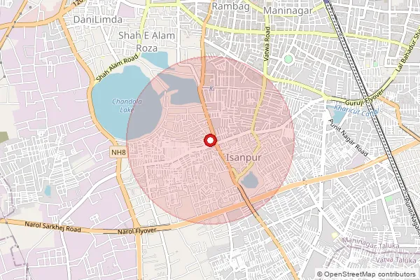 Map showing approximate area covered by Pincode 382443 — Isanpur So, Ahmadabad