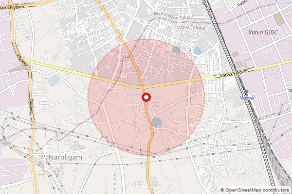 Map showing approximate area covered by Pincode 382445 — Vinzol Bo, Ahmadabad
