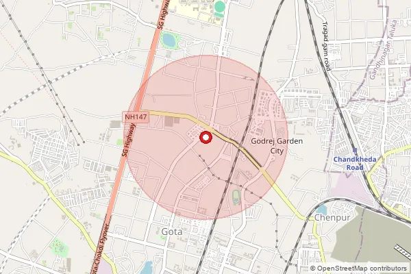 Map showing approximate area covered by Pincode 382470 — Jagatpur Bo, Ahmadabad