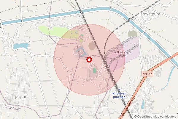 Map showing approximate area covered by Pincode 382501 — Shantigram S.O, Gandhinagar