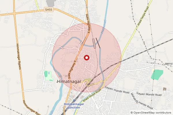Map showing approximate area covered by Pincode 383001 — Himatnagar Ho, Sabar Kantha