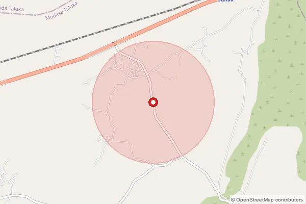 Map showing approximate area covered by Pincode 383320 — Shampur Bo, Arvalli