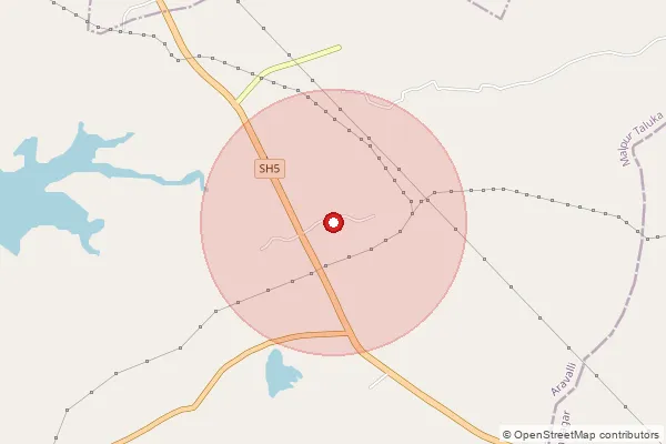 Map showing approximate area covered by Pincode 383345 — Mahiyapur Bo, Arvalli