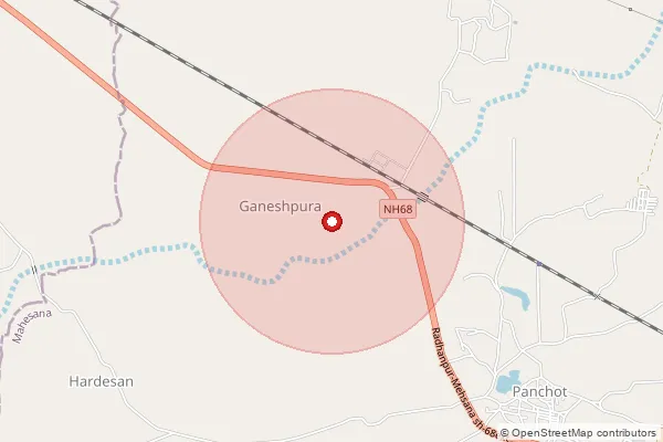 Map showing approximate area covered by Pincode 384005 — Palodar B.O, Mahesana