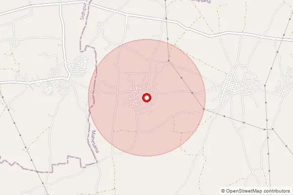 Map showing approximate area covered by Pincode 384135 — Vishol Bo, Mahesana