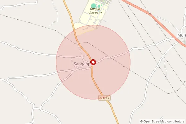 Map showing approximate area covered by Pincode 384460 — Devrasan Bo, Mahesana