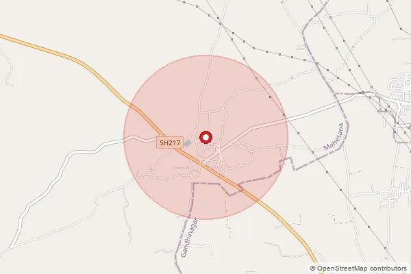 Map showing approximate area covered by Pincode 384465 — Meu Bo, Mahesana