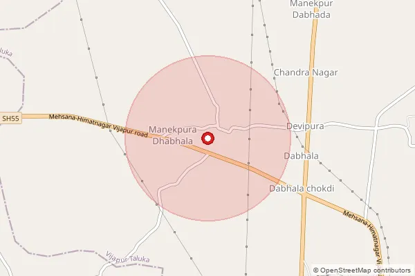 Map showing approximate area covered by Pincode 384565 — Dabhala Bo, Mahesana