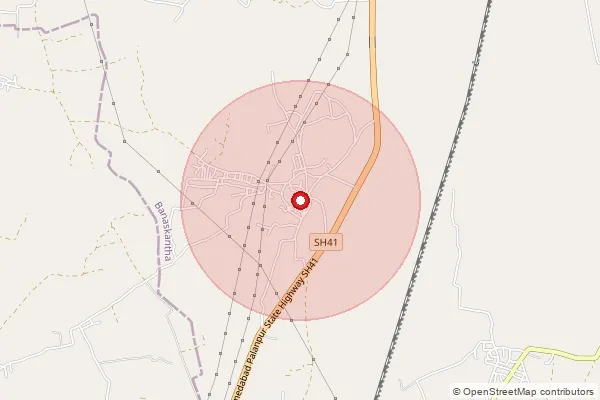 Map showing approximate area covered by Pincode 385210 — Manpura Bo, Banas Kantha