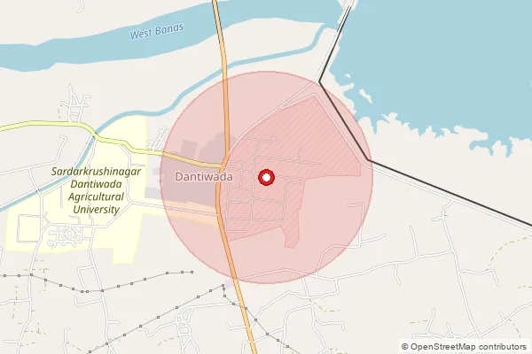 Map showing approximate area covered by Pincode 385505 — Odhava Bo, Banas Kantha
