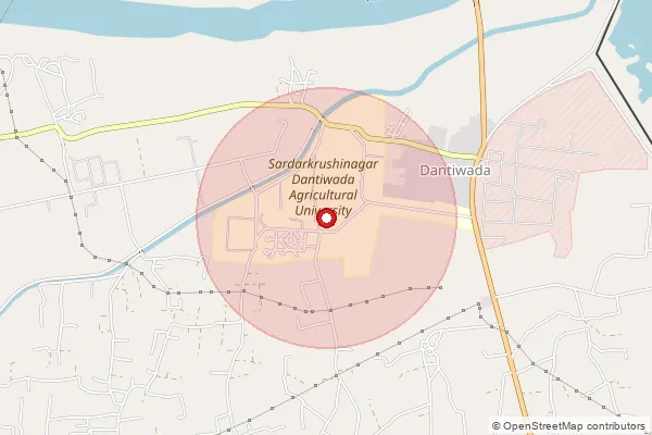 Map showing approximate area covered by Pincode 385506 — Sardar Krishinagar So, Banas Kantha