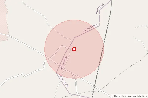 Map showing approximate area covered by Pincode 385535 — Agthala Bo, Banas Kantha