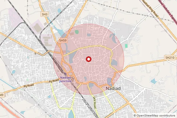 Map showing approximate area covered by Pincode 387001 — Nadiad Ho, Kheda