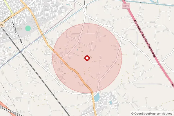 Map showing approximate area covered by Pincode 387002 — Bilodara Bo, Kheda