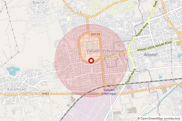 Map showing approximate area covered by Pincode 388120 — Vallabh  Vidyanagar So, Anand