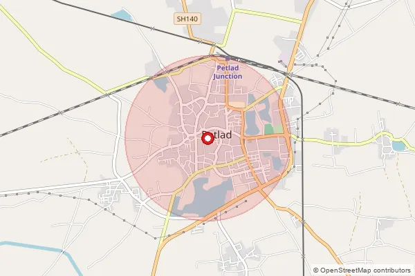 Map showing approximate area covered by Pincode 388160 — Amod Bo, Anand