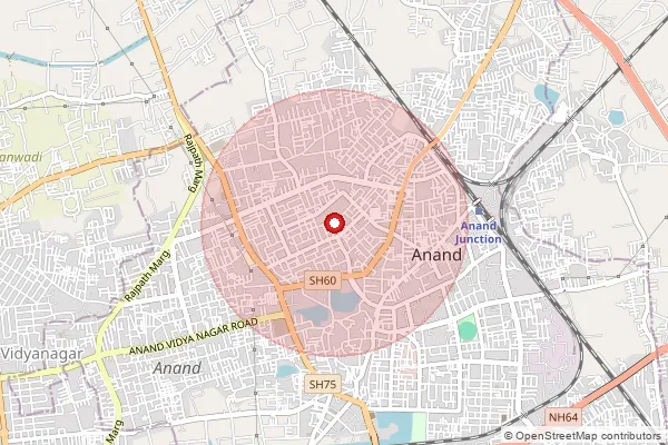 Map showing approximate area covered by Pincode 388180 — Jichka Bo, Anand