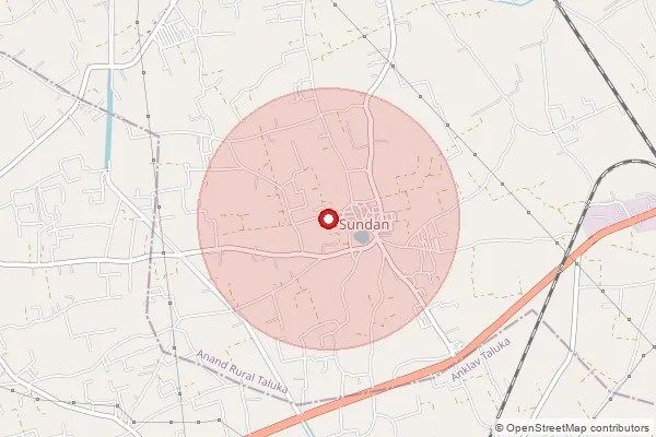 Map showing approximate area covered by Pincode 388210 — Bharoda Bo, Anand