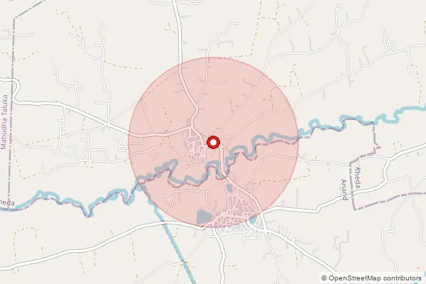 Map showing approximate area covered by Pincode 388215 — Khijalpur Bo, Kheda