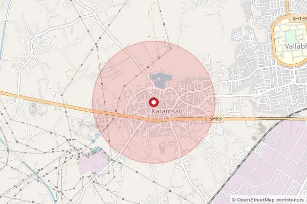 Map showing approximate area covered by Pincode 388325 — Karamsad So, Anand