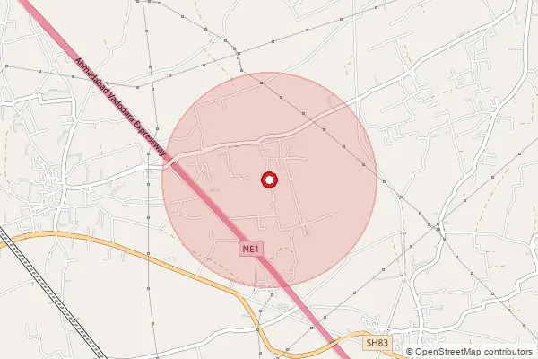 Map showing approximate area covered by Pincode 388335 — Kunjrav So, Anand