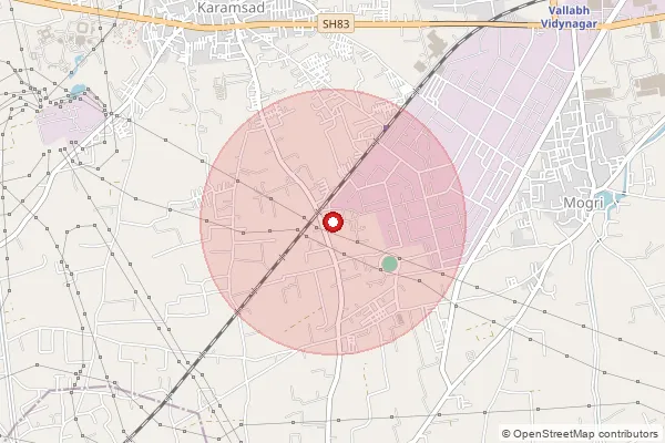 Map showing approximate area covered by Pincode 388345 — Gana Bo, Anand