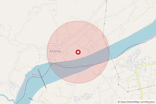 Map showing approximate area covered by Pincode 388365 — Dholi Bo, Anand