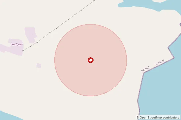 Map showing approximate area covered by Pincode 388460 — Kasor Bo, Anand
