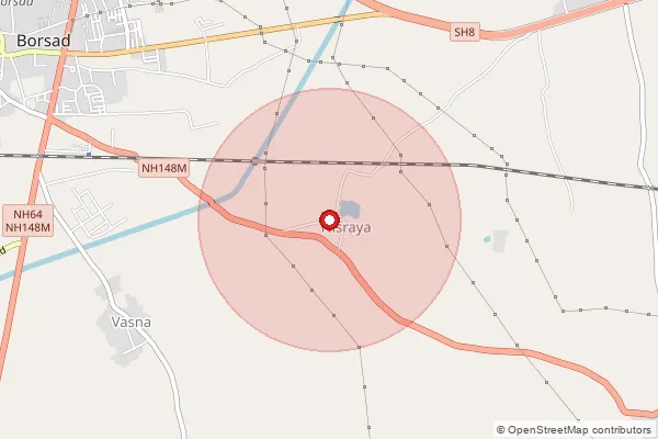 Map showing approximate area covered by Pincode 388540 — Nisraya Bo, Anand