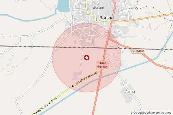 Map showing approximate area covered by Pincode 388580 — Finav Bo, Anand