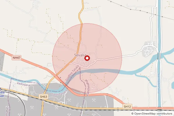 Map showing approximate area covered by Pincode 388710 — Nadisar Bo, Panch Mahals