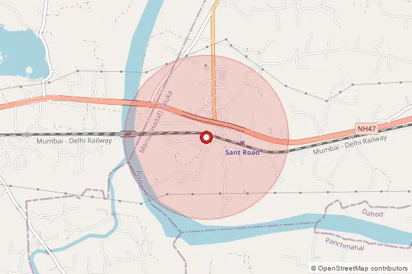 Map showing approximate area covered by Pincode 389120 — Bakkhar Bo, Panch Mahals