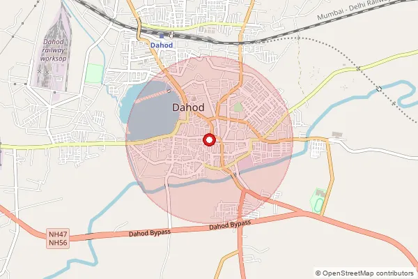 Map showing approximate area covered by Pincode 389151 — Dahod Ho, Dohad