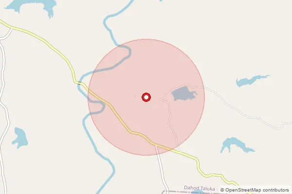 Map showing approximate area covered by Pincode 389154 — Agavada Bo, Dohad