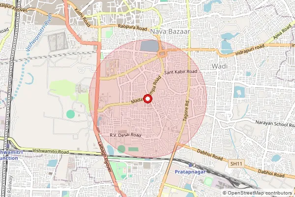 Map showing approximate area covered by Pincode 390001 — Vadodara Ho, Vadodara