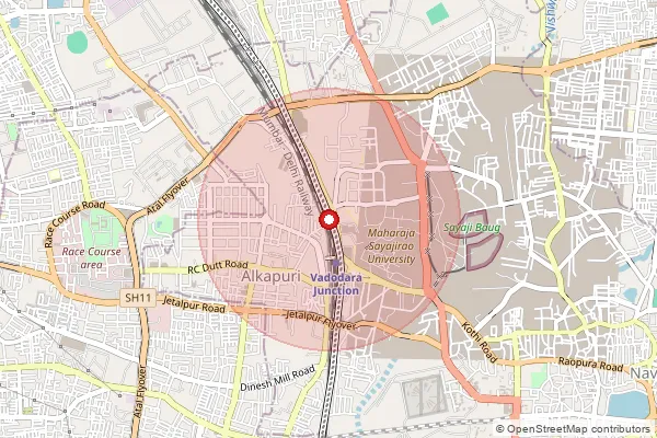 Map showing approximate area covered by Pincode 390004 — Pratapnagar So Vadodara, Vadodara