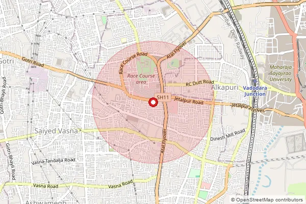 Map showing approximate area covered by Pincode 390007 — Vidhyut Nagar Colony So, Vadodara
