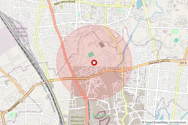 Map showing approximate area covered by Pincode 390008 — Ndc Fateganj, Na