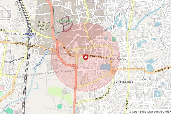 Map showing approximate area covered by Pincode 390012 — Tandalja Bo, Vadodara