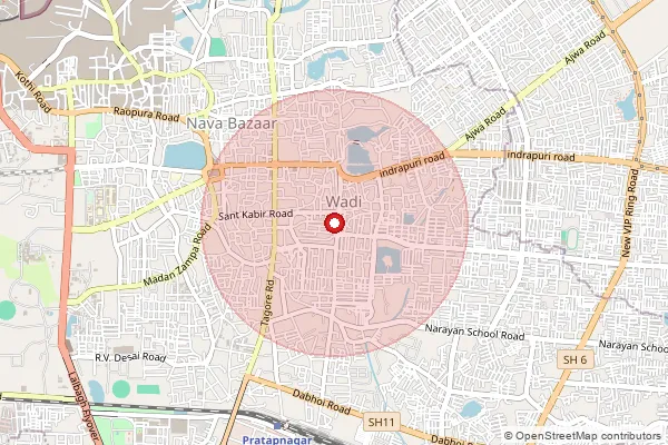 Map showing approximate area covered by Pincode 390017 — Wadi Sn Road So, Vadodara