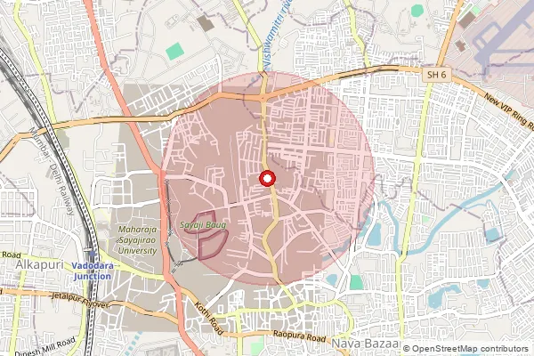 Map showing approximate area covered by Pincode 390018 — Karelibaug So, Vadodara