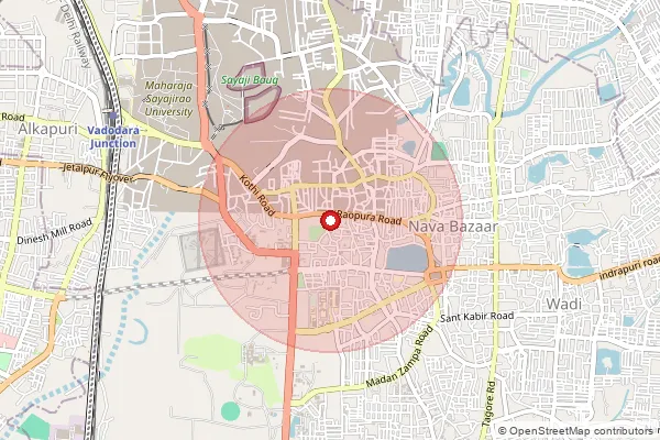 Map showing approximate area covered by Pincode 390021 — T B Sanatorium So, Vadodara